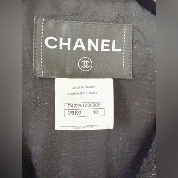 Chanel Black Silver Jacket & Skirt set CC Gripoix buttons Wool blend Vintage 40 - Picture 4 of 14